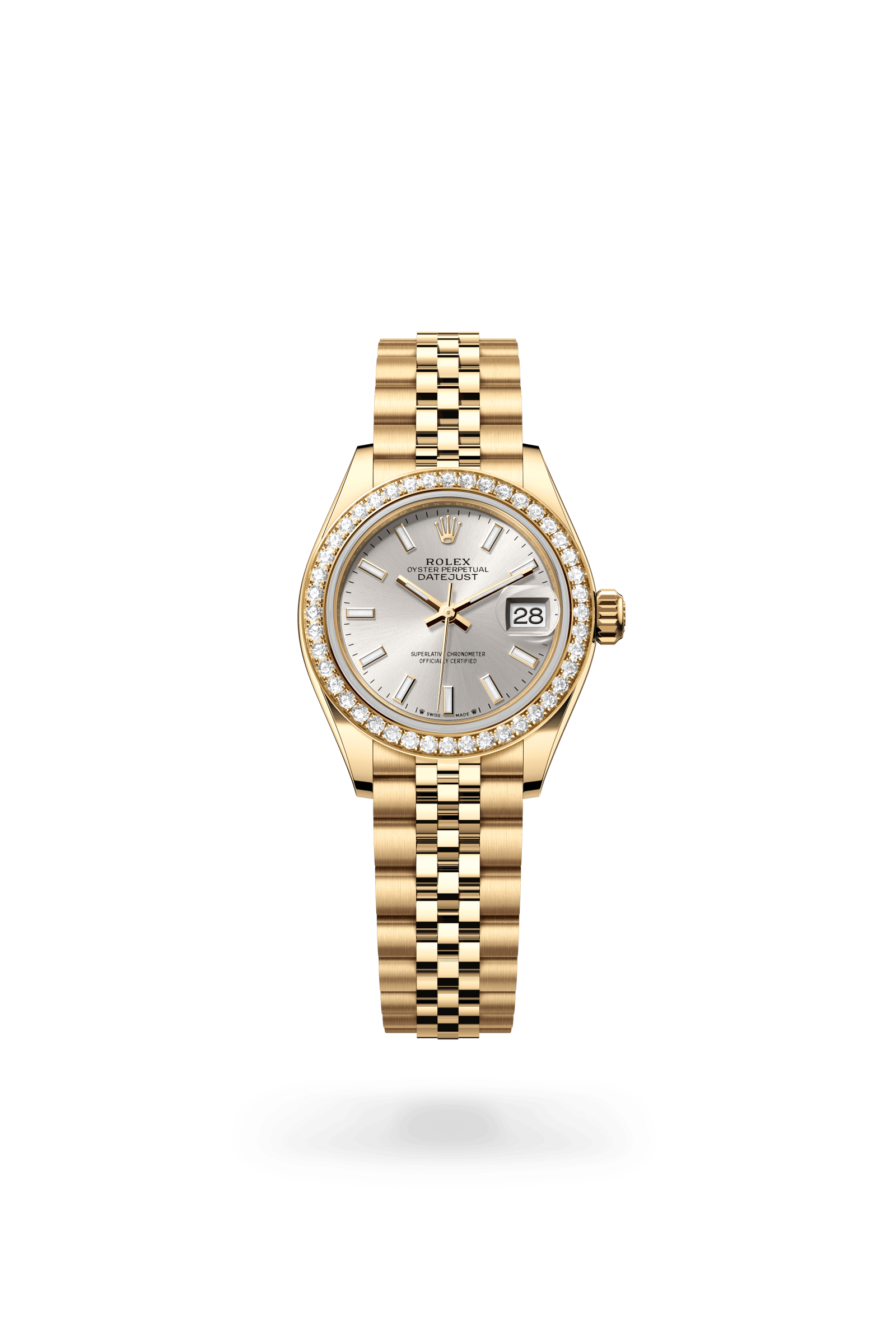Rolex Lady-Datejust Oyster, 28 mm, yellow gold and diamonds, 18 kt yellow gold, Silver dial 279138RBR-0012