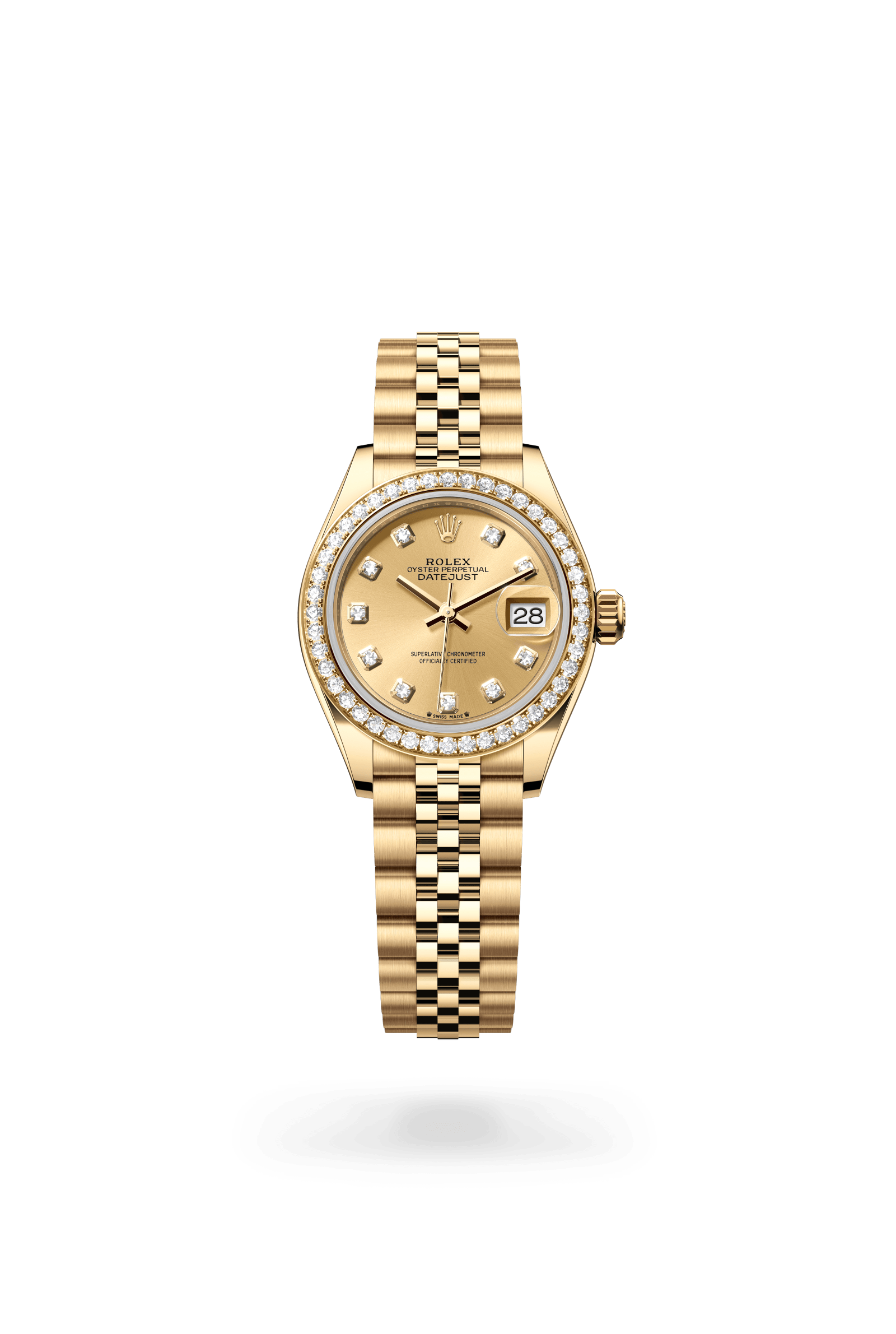 Rolex Lady-Datejust Oyster, 28 mm, yellow gold and diamonds, 18 kt yellow gold, Champagne-colour dial 279138rbr-0024