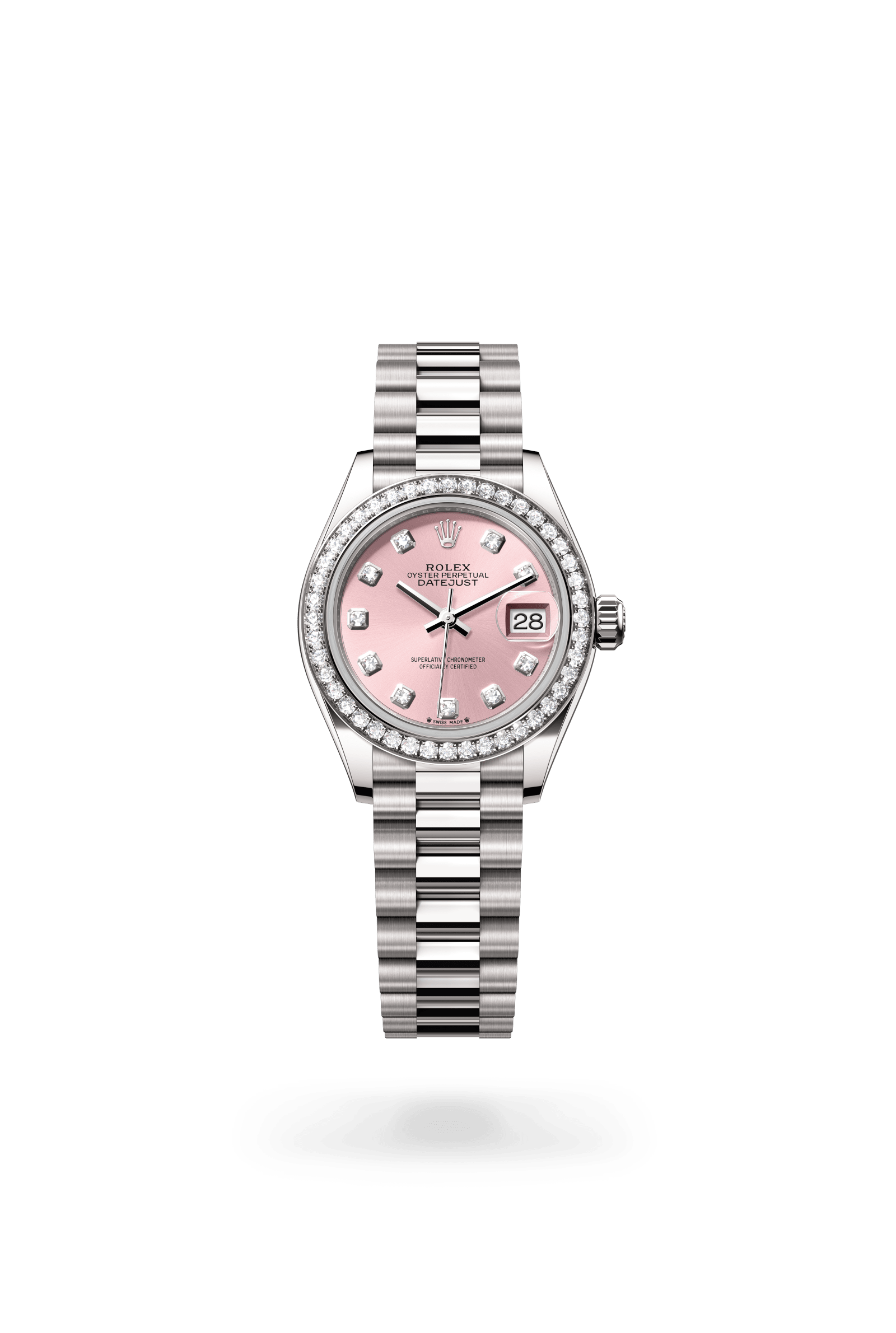Rolex Lady-Datejust Oyster, 28 mm, white gold and diamonds, 18 kt white gold, Pink dial 279139RBR-0005
