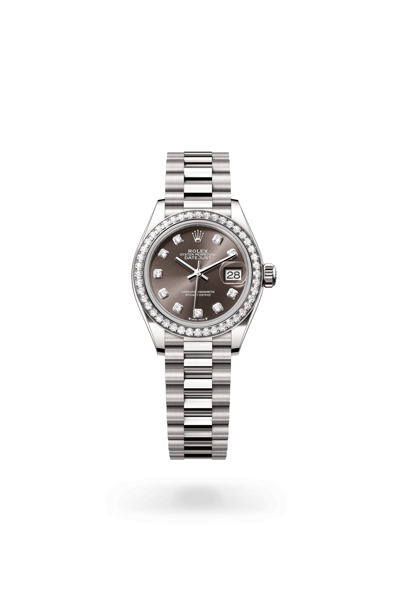 Rolex Lady-Datejust Oyster, 28 mm, white gold and diamonds, 18 kt white gold, Dark grey dial 279139RBR-0011