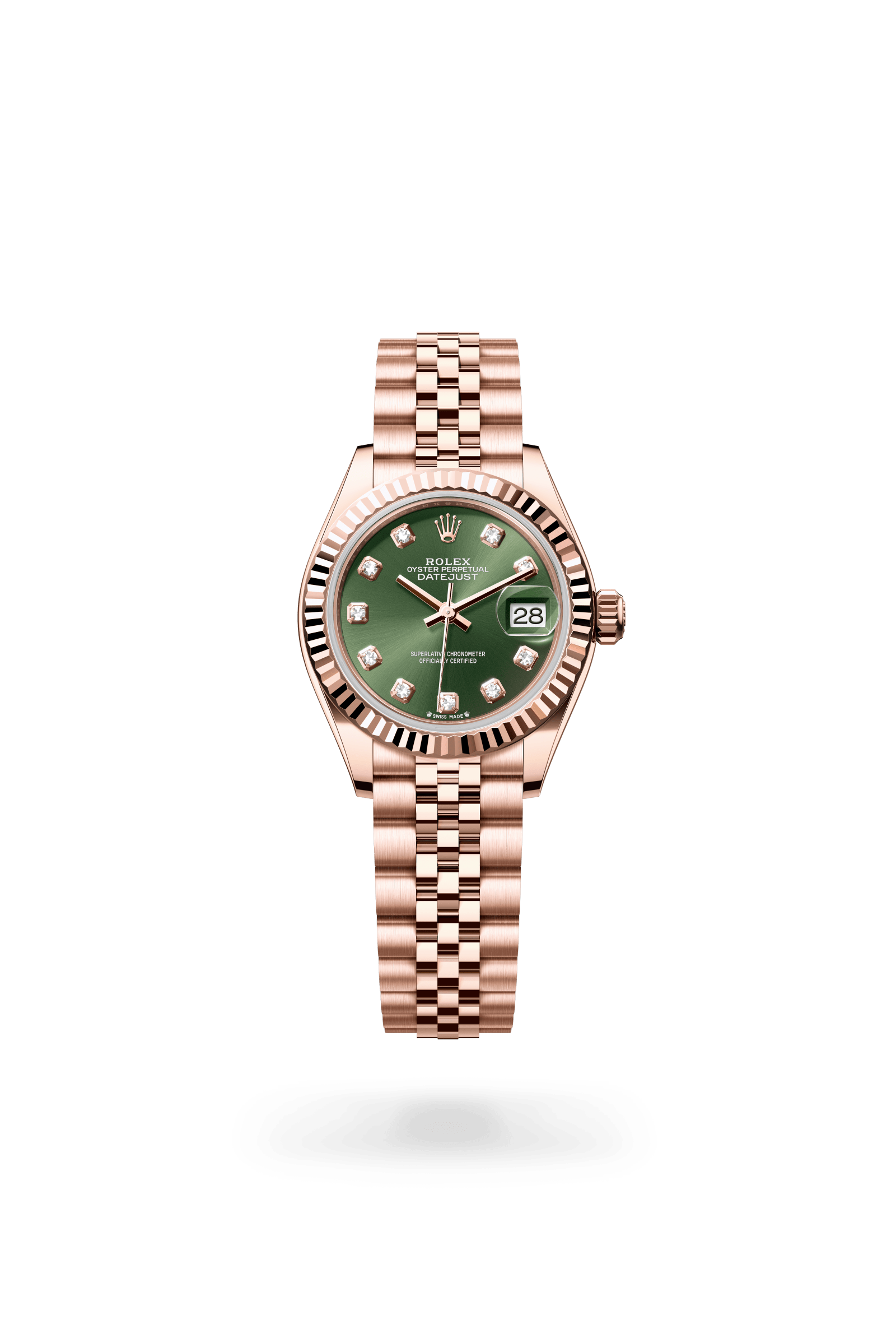 Rolex Lady-Datejust Oyster, 28 mm, Everose gold, 18 kt Everose gold, Olive green dial 279175-0013