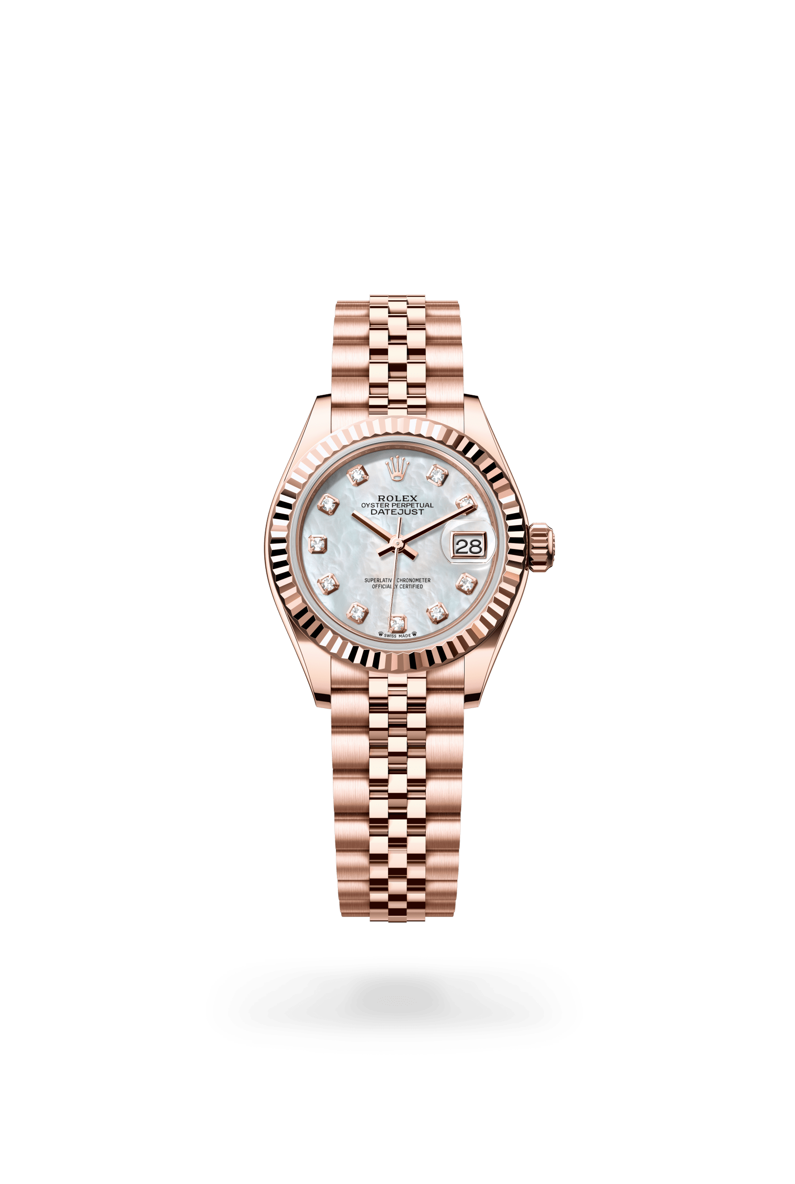 Rolex Lady-Datejust Oyster, 28 mm, Everose gold, 18 kt Everose gold, White mother-of-pearl dial 279175-0018