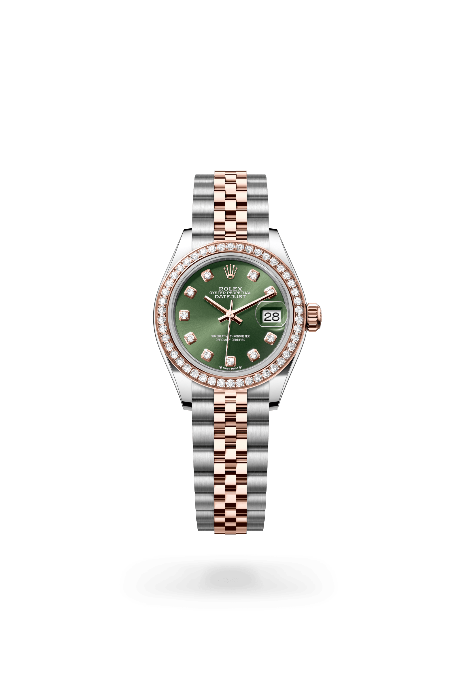 Rolex Lady-Datejust Oyster, 28 mm, Oystersteel, Everose gold and diamonds, Everose Rolesor, Olive green dial 279381RBR-0007