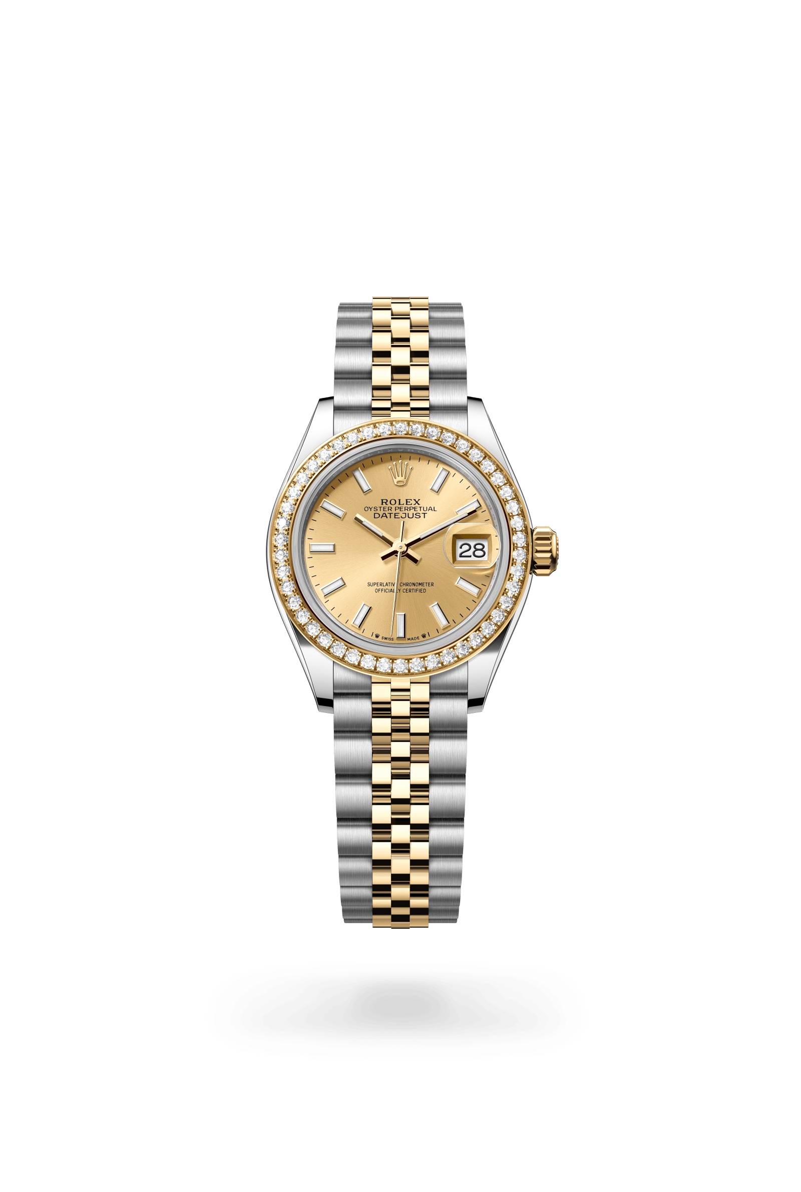 Rolex Lady-Datejust Oyster, 28 mm, Oystersteel, yellow gold and diamonds, Yellow Rolesor, Champagne-colour dial 279383RBR-0001