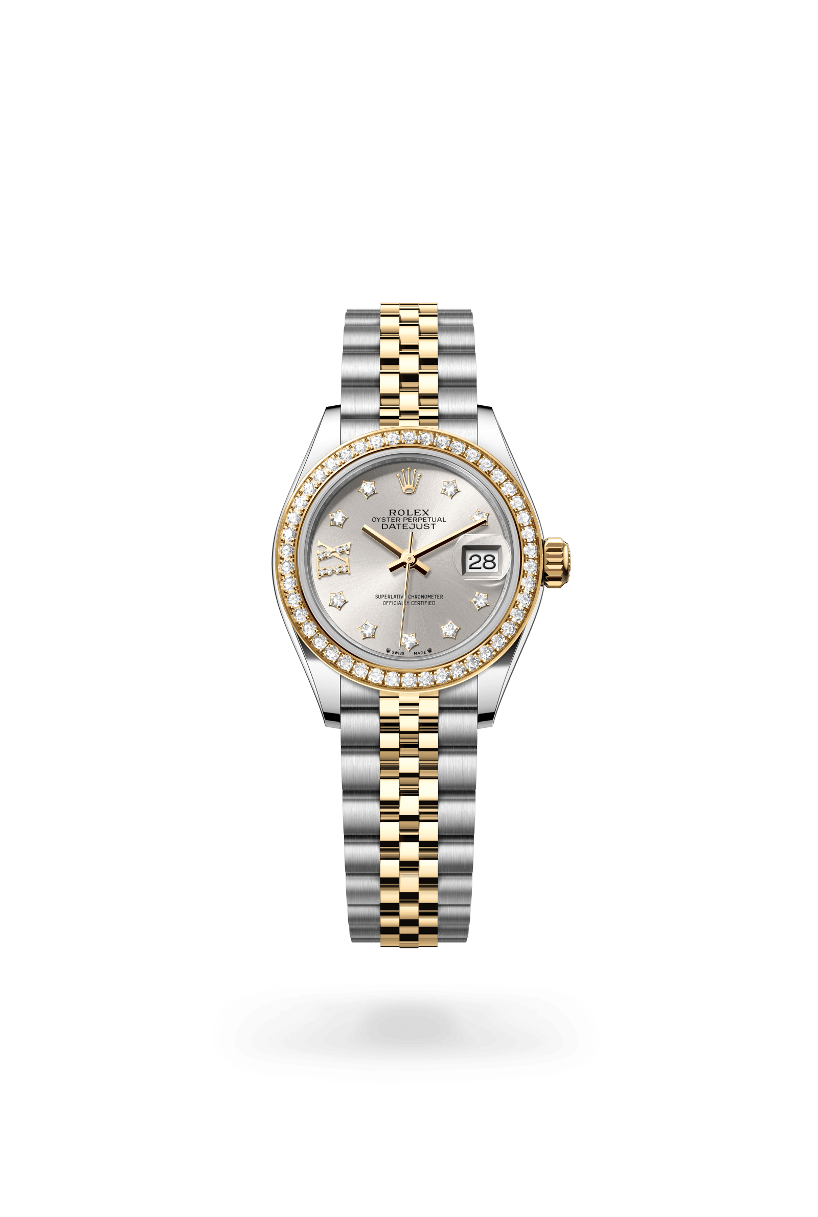 Rolex Lady-Datejust Oyster, 28 mm, Oystersteel, yellow gold and diamonds, Yellow Rolesor, Silver dial 279383RBR-0003