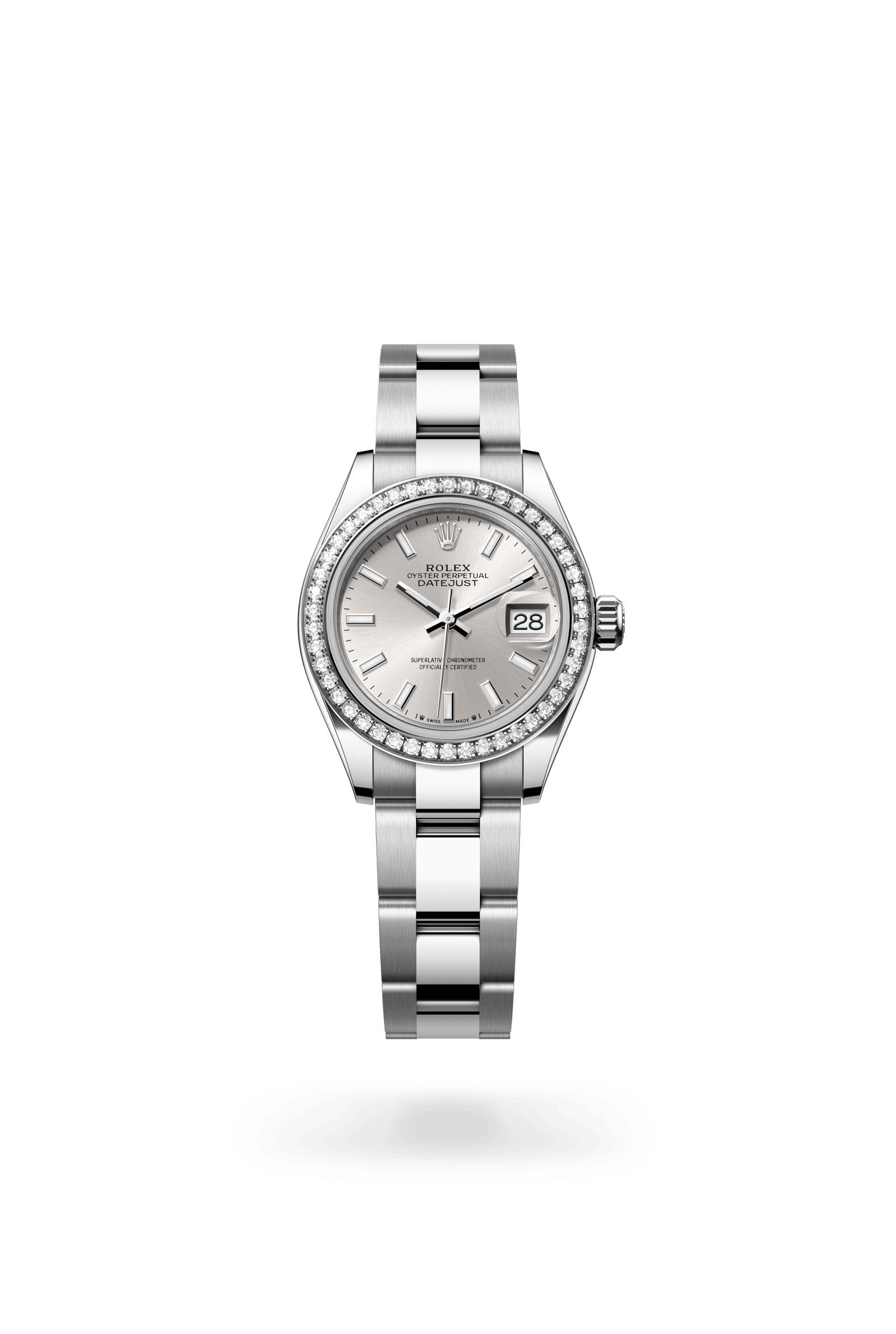 Rolex Lady-Datejust Oyster, 28 mm, Oystersteel, white gold and diamonds, White Rolesor, Silver dial 279384RBR-0008