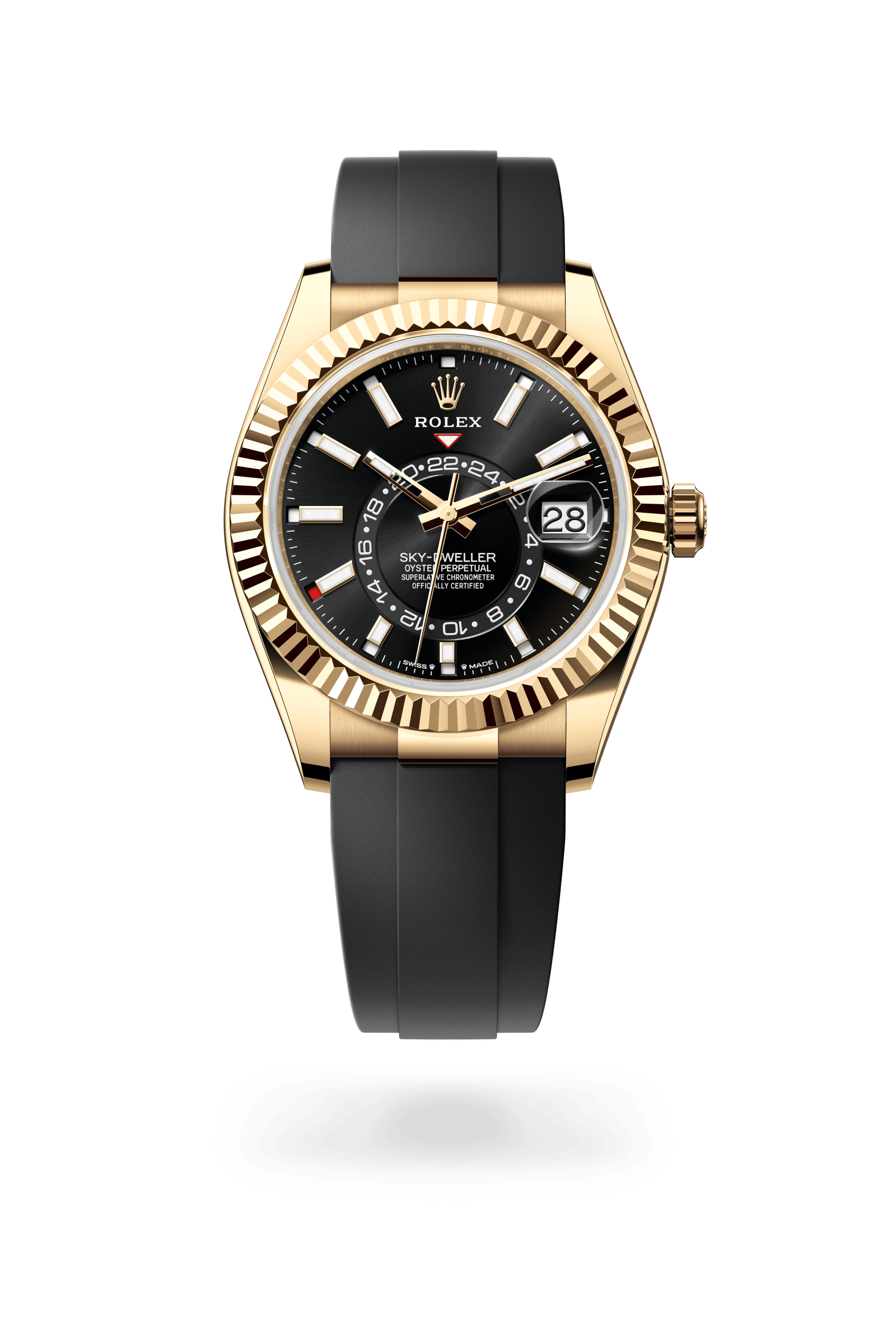 Rolex Oyster Perpetual Sky-Dweller, 42 mm, 18 kt yellow gold, 18 kt yellow gold, Bright black dial 336238-0002