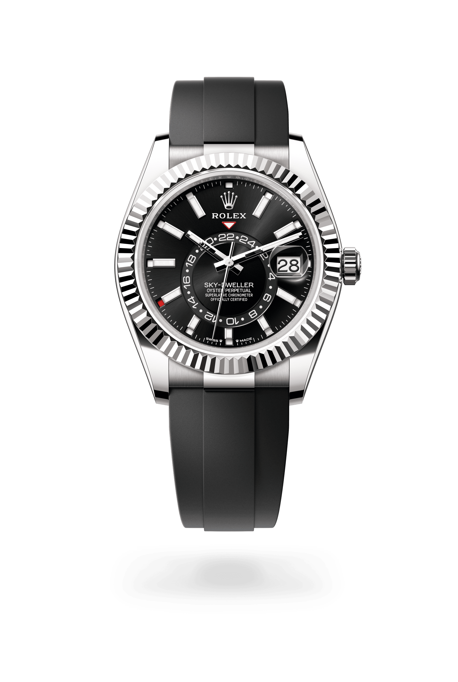 Rolex Oyster Perpetual Sky-Dweller, 42 mm, 18 kt white gold, 18 kt white gold, Bright black dial 336239-0002