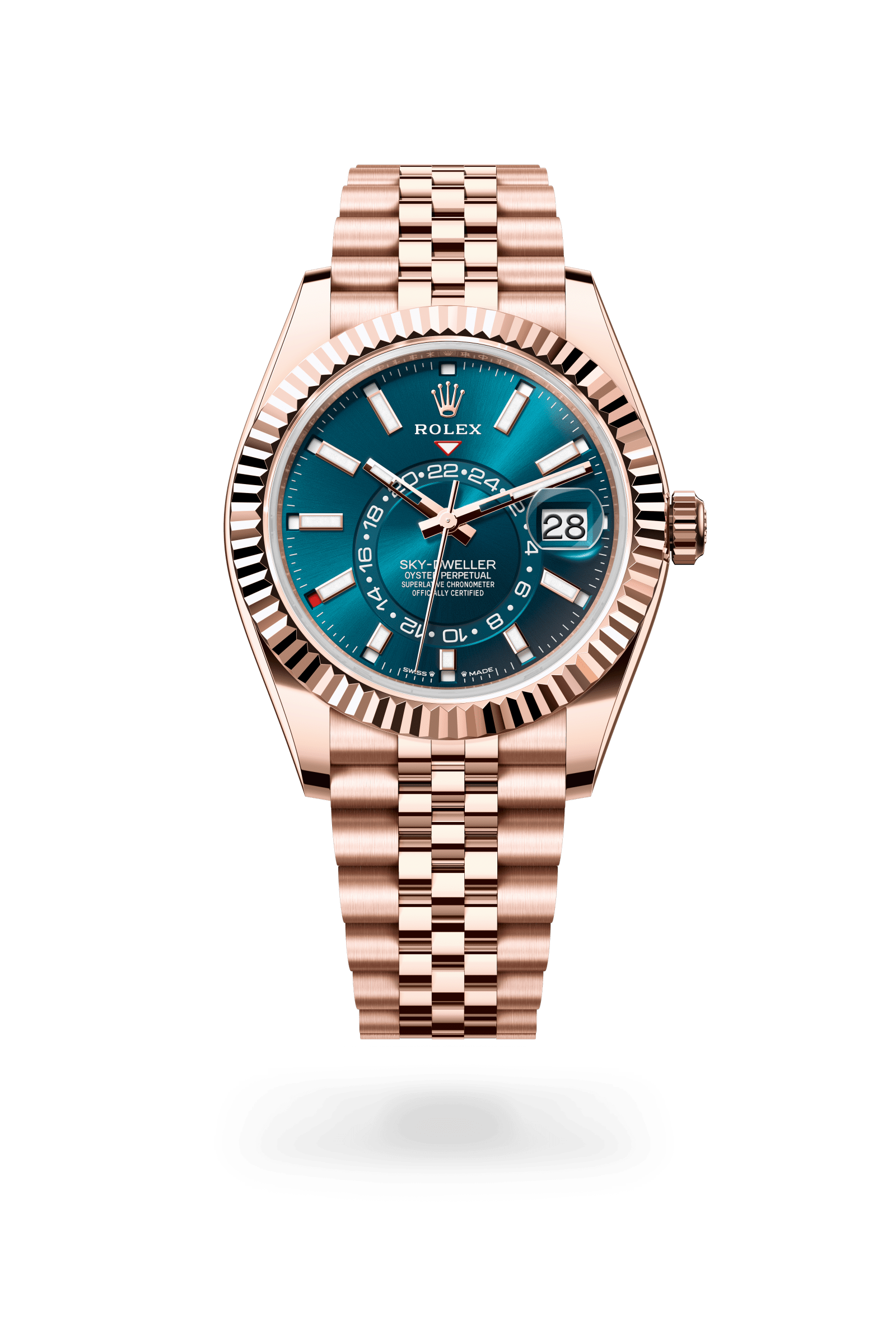 Rolex Oyster Perpetual Sky-Dweller, 42 mm, 18 kt Everose gold, 18 kt Everose gold, Blue-green dial 336935-0005