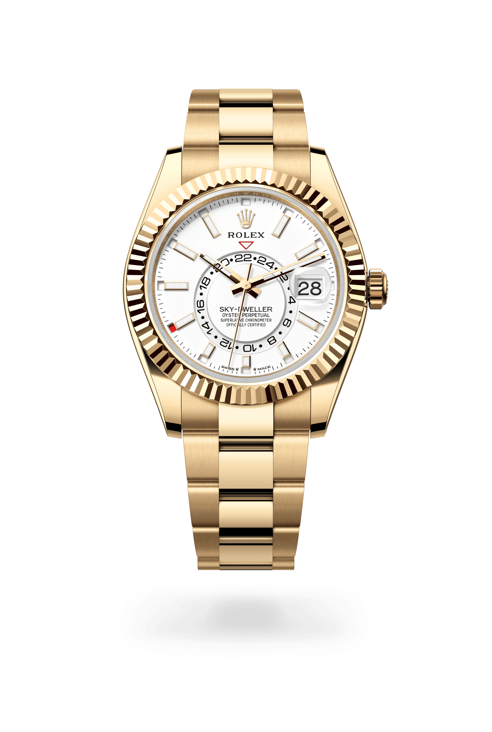Rolex Oyster Perpetual Sky-Dweller, 42 mm, 18 kt yellow gold, 18 kt yellow gold, Intense white dial 336938-0003