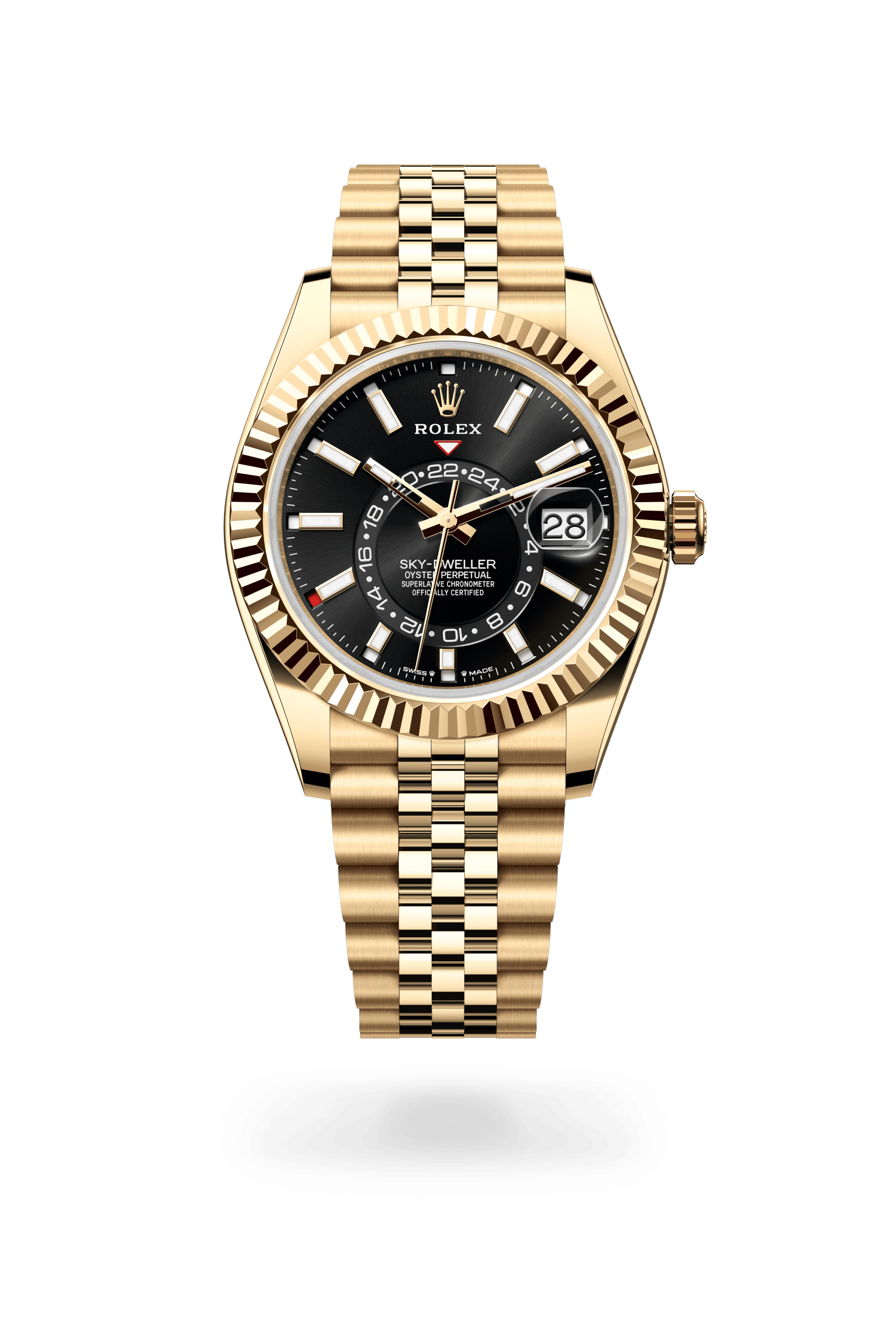 Rolex Oyster Perpetual Sky-Dweller, 42 mm, 18 kt yellow gold, 18 kt yellow gold, Bright black dial 336938-0005