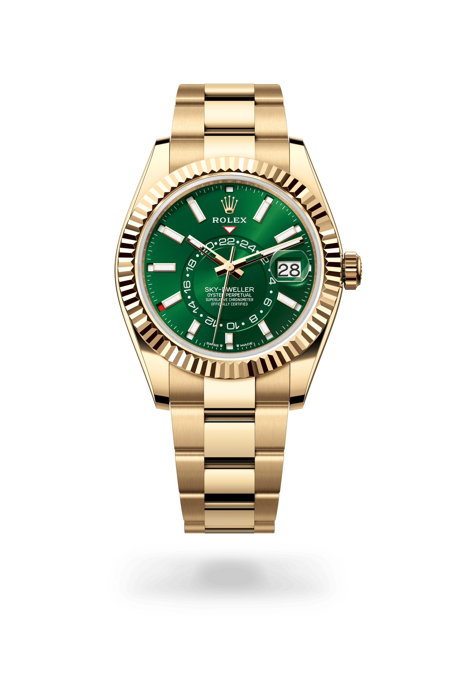 Rolex Oyster Perpetual Sky-Dweller, 42 mm, 18 kt yellow gold, 18 kt yellow gold, Bright green dial 336938-0007