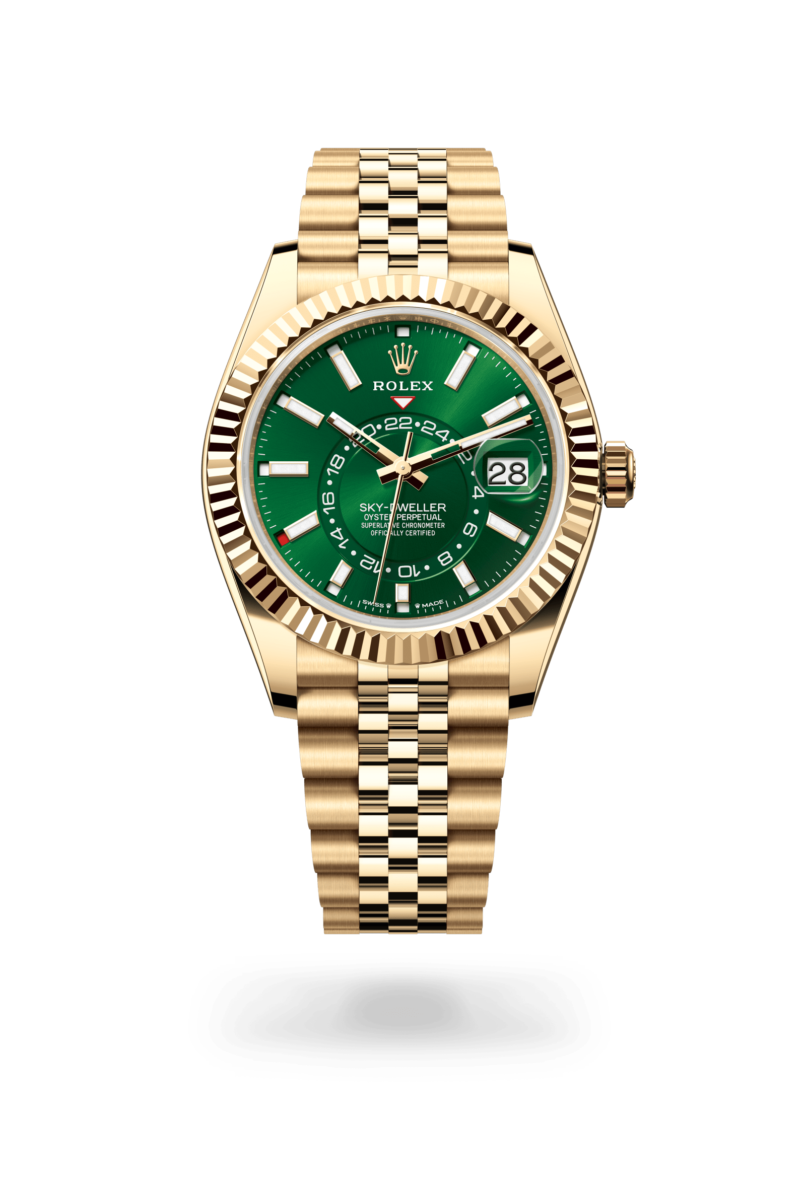 Rolex Oyster Perpetual Sky-Dweller, 42 mm, 18 kt yellow gold, 18 kt yellow gold, Bright green dial 336938-0008
