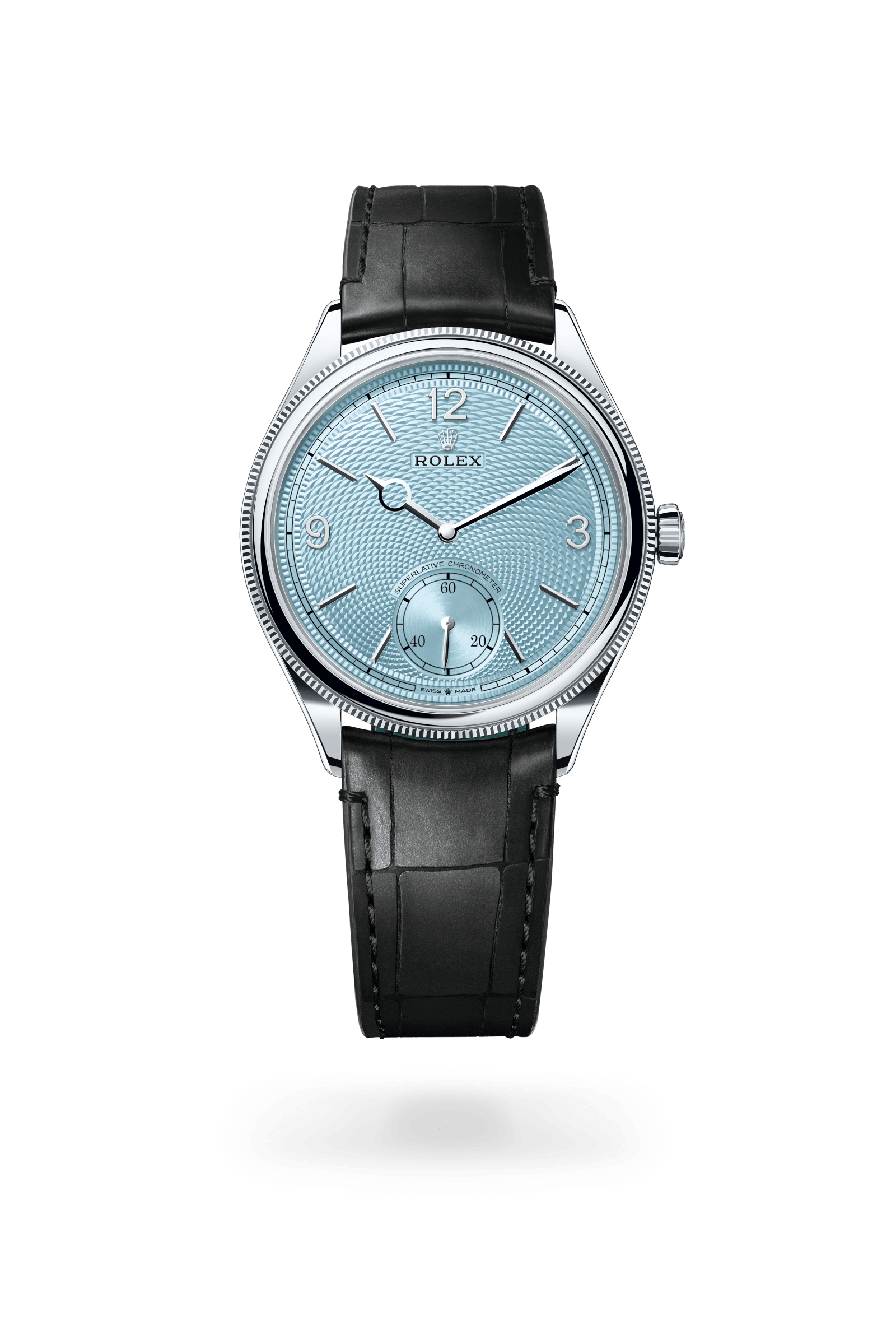 Rolex Perpetual 1908, Platinum (950 alloy), Ice blue with rice-grain motif guilloche pattern dial 52506-0003