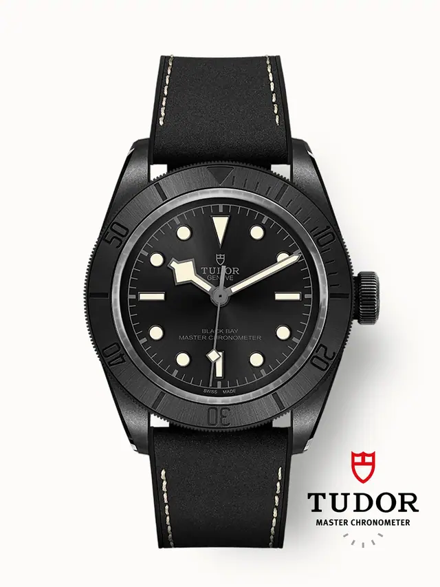 Tudor Black Bay Ceramic, 41mm ceramic case, Hybrid leather and rubber strap, Black fabric strap M79210CNU-0001