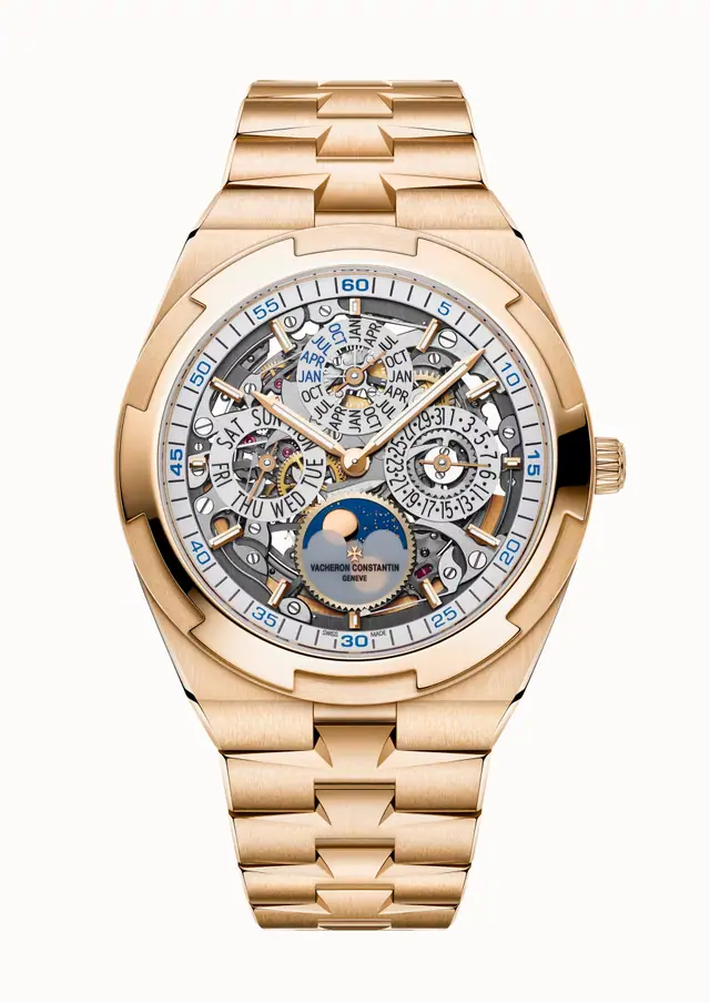 Vacheron Constantin Overseas perpetual calendar ultra-thin skeleton, 4300V/220R-B547 41.5 mm Pink Gold