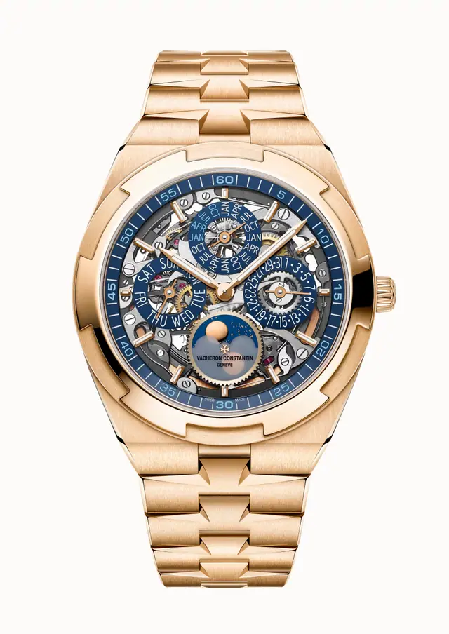 Vacheron Constantin Overseas perpetual calendar ultra-thin skeleton, 4300V/220R-B642 41.5 mm Pink Gold