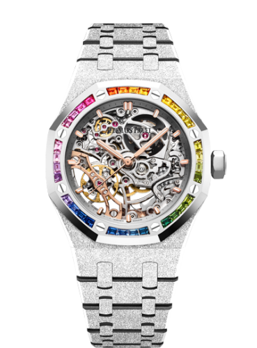 Audemars Piguet Royal Oak 37 Double Balance Wheel Openworked Frosted White Gold / Rainbow 15468BC.YG.1259BC.01