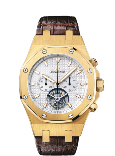 Audemars Piguet Royal Oak Tourbillon Chronograph Yellow Gold / Silver / Strap 25977BA.OO.D088CR.01