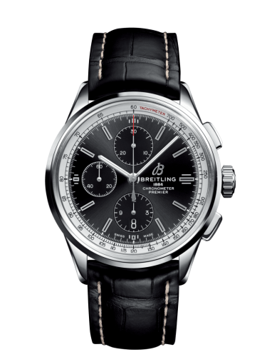 Breitling Premier Chronograph 42 Stainless Steel / Black / Croco Black / Folding A13315351B1P1