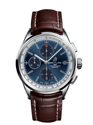 Breitling Premier Chronograph 42 Stainless Steel / Blue / Croco Brown / Folding A13315351C1P1