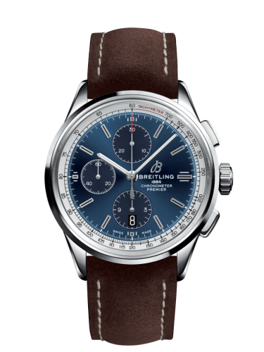 Breitling Premier Chronograph 42 Stainless Steel / Blue / Nubuck Brown / Folding A13315351C1X1