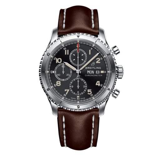Breitling Aviator 8 Chronograph 43 Stainless Steel / Black / Calf / Folding A13316101B1X4