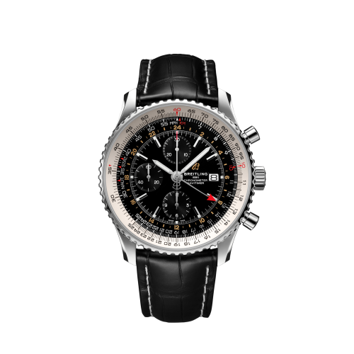 Breitling Navitimer 1 Chronograph GMT Stainless Steel / Black / Croco / Folding A24322121B2P2