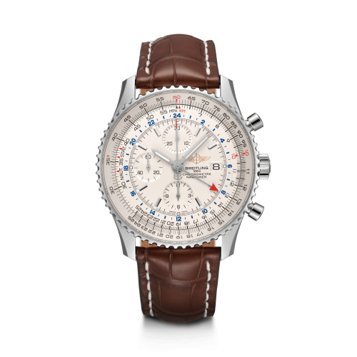 Breitling Navitimer World Stainless Steel / Silver / Croco / Pin A24322121G1P1