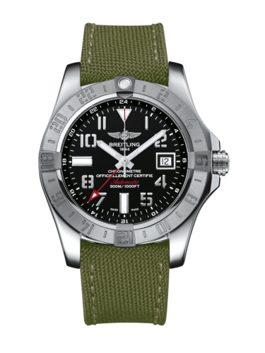 Breitling Avenger II GMT Stainless Steel / Volcano Black / Military / Pin A3239011/BC34/106W/A20BA.1