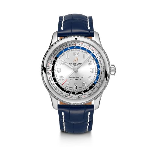 Breitling Navitimer 8 B35 Automatic Unitime 43 Stainless Steel / Silver / Blue Croco A3521U01G1P2