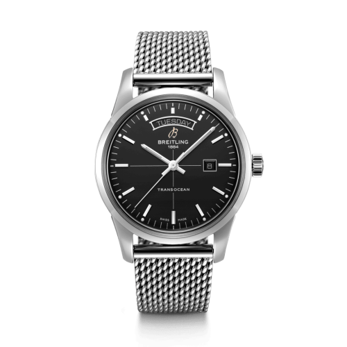 Breitling Transocean Day & Date Stainless Steel / Black / Milanese A45310121B1A1