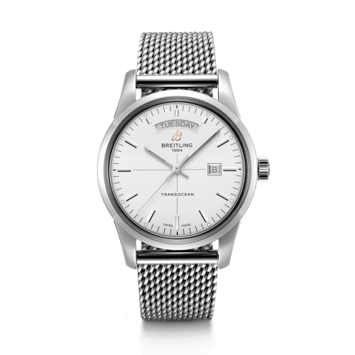 Breitling Transocean Day & Date Stainless Steel / Silver / Milanese A45310121G1A1