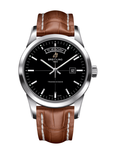 Breitling Transocean Day & Date Stainless Steel / Black / Croco / Pin A4531012/BB69/737P/A20BA.1