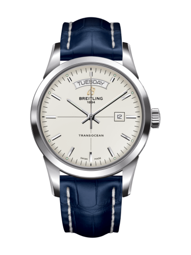 Breitling Transocean Day & Date Stainless Steel / Silver / Croco / Pin A4531012/G751/731P/A20BA.1