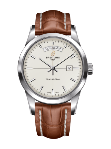 Breitling Transocean Day & Date Stainless Steel / Silver / Croco / Pin A4531012/G751/737P/A20BA.1