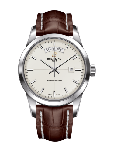 Breitling Transocean Day & Date Stainless Steel / Silver / Croco / Folding A4531012/G751/740P/A20D.1