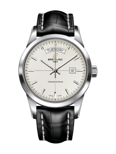 Breitling Transocean Day & Date Stainless Steel / Silver / Croco / Pin A4531012/G751/743P/A20BA.1
