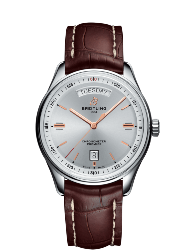 Breitling Premier Automatic Day & Date 40 Stainless Steel / Silver / Croco Brown / Tang A45340211G1P2