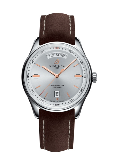 Breitling Premier Automatic Day & Date 40 Stainless Steel / Silver / Nubuck Brown / Tang A45340211G1X3