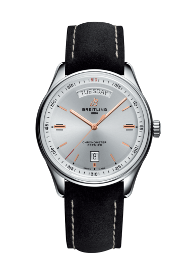 Breitling Premier Automatic Day & Date 40 Stainless Steel / Silver / Nubuck Black / Tang A45340211G1X4
