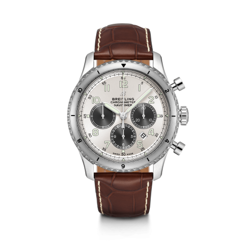 Breitling Aviator 8 B01 Chronograph 43 Stainless Steel / Silver / Brown Croco AB01171A1G1P1