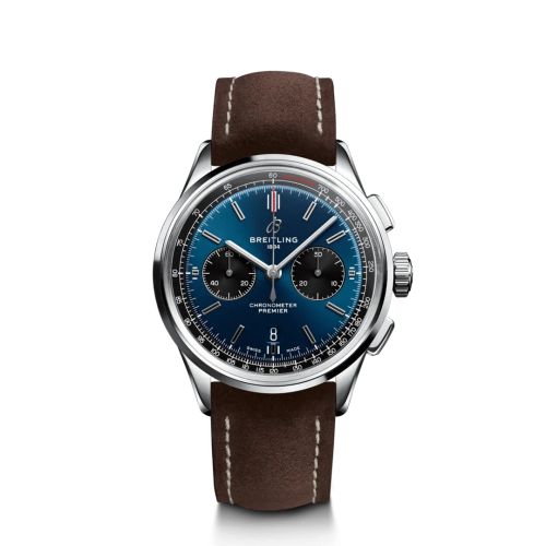 Breitling Premier B01 Chronograph 42 Stainless Steel / Blue / Brown Nubuck / Folding AB0118221C1X1