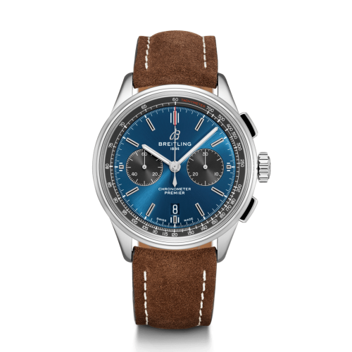Breitling Premier B01 Chronograph 42 Stainless Steel / Blue / Brown Nubuck / Folding AB0118A61C1X1