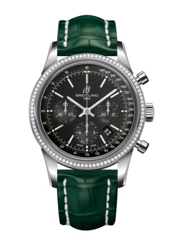 Breitling Transocean Chronograph Stainless Steel / Diamond / Black / Croco AB015253.BA99.748P