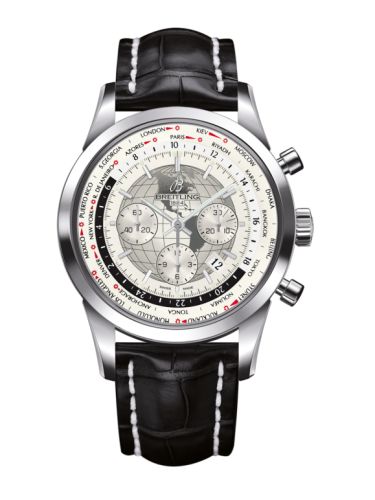 Breitling .Transocean Chronograph Unitime Stainless Steel / Silver / Croco AB0510U0.A790.760P.