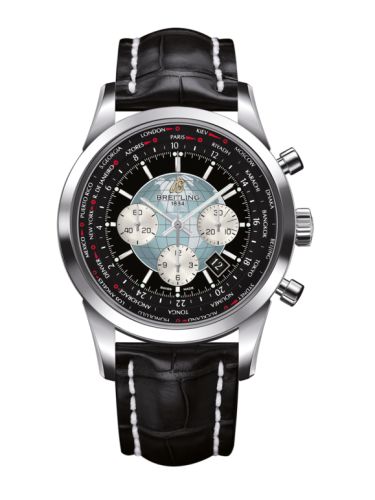 Breitling Transocean Chronograph Unitime Stainless Steel / Black / Croco AB0510U4.BB62.760P
