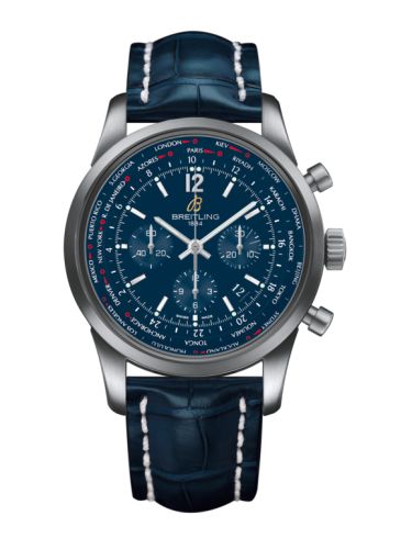 Breitling Transocean Chronograph Unitime Pilot Stainless Steel / Blue / Croco AB0510U9.C879.746P