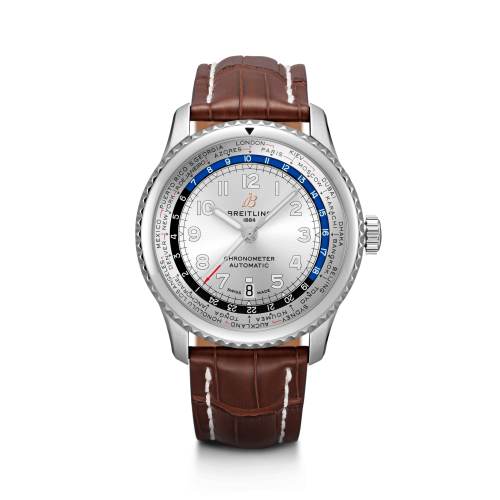 Breitling Navitimer 8 B35 Automatic Unitime 43 Stainless Steel / Silver / Brown Croco / Pin AB3521U01G1P1