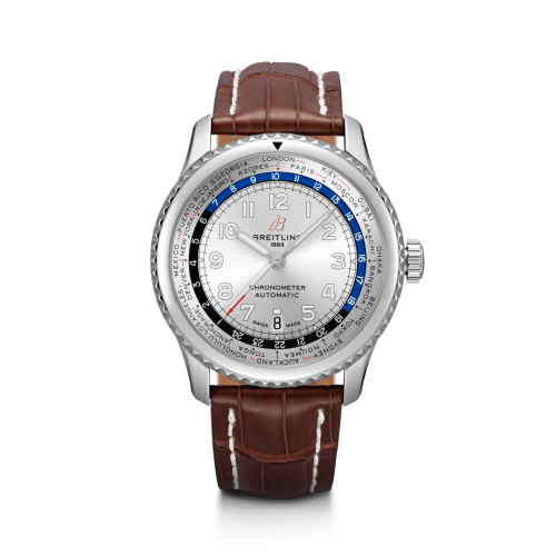 Breitling Navitimer 8 B35 Automatic Unitime 43 Stainless Steel / Silver / Brown Croco / Folding AB3521U01G1P3